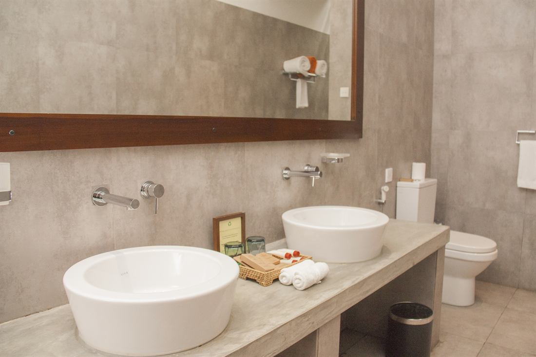 The double vanity in a Deluxe Twin bathroom.